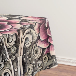 Large Vintage Gothic Pink Flower Pattern Tablecloth