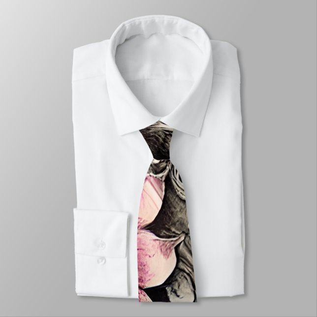 Large Vintage Gothic Pink Flower Pattern Tie (Tied)