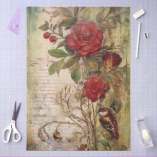 Large Vintage Inspired Elegant Red Roses Tissue Paper