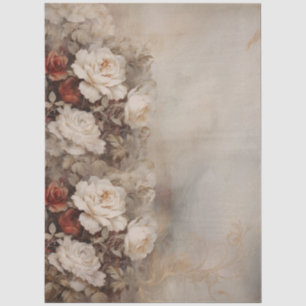 Large Vintage Inspired Elegant Red & White Roses Tissue Paper