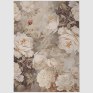 Large Vintage Inspired Elegant White Roses Tissue Paper