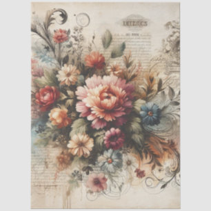 Large Vintage Inspired Floral Decoupage  Tissue Paper
