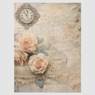 Large Vintage Inspired Peach Rose Pearls Tissue Paper