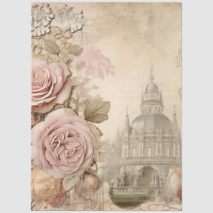 Large Vintage Inspired Pink Rose & Building Tissue Paper