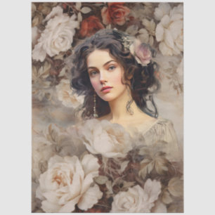 Large Vintage Inspired Victorian Era Lady & Roses Tissue Paper