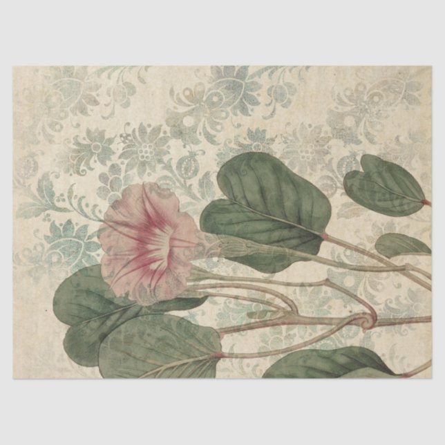 Large Vintage Pink Floral Decoupage Tissue Paper (Front)