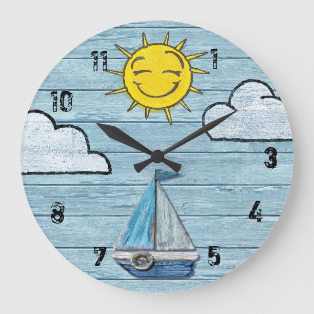 Large wall clock Driftwood Beach with numbers. (Front)