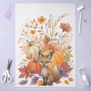 Large Watercolor Fall Wildflowers Pumpkins & Fox Tissue Paper