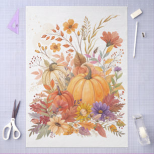 Large Watercolor Fall Wildflowers & Pumpkins  Tissue Paper
