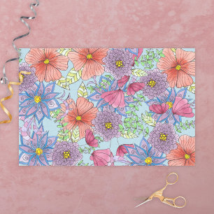 Large Watercolor Flowers and Leaves Botanical Tissue Paper