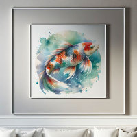 Large Watercolor Painting Koi Fish Art