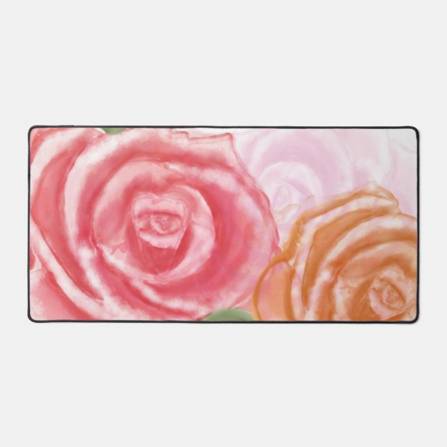 Large Watercolor Roses Desk Mat (Front)