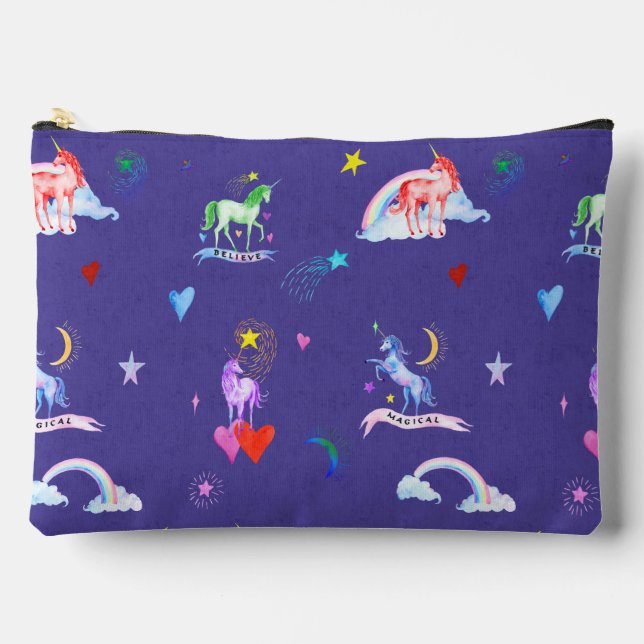Large Watercolor Unicorns Accessory Pouch (Front)