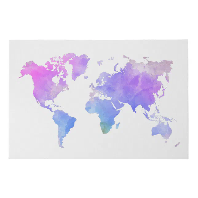 Large Watercolor World Map Travel Office Decor WFH Faux Canvas Print