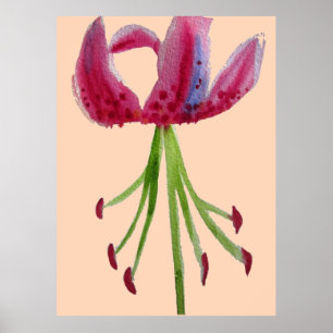 Large watercolour modern flower art pink lily poster