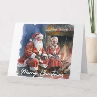 Large Watercolour Traditional Santa & Mrs Claus Card