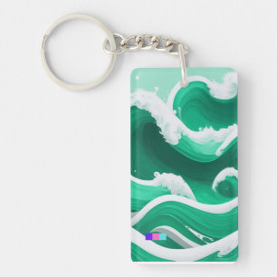 LARGE WAVE KEY HOLDER OF EMERALD GREEN KEY RING