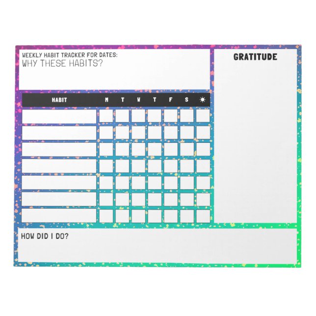 Large Weekly Habit Tracker Notepad (Front)