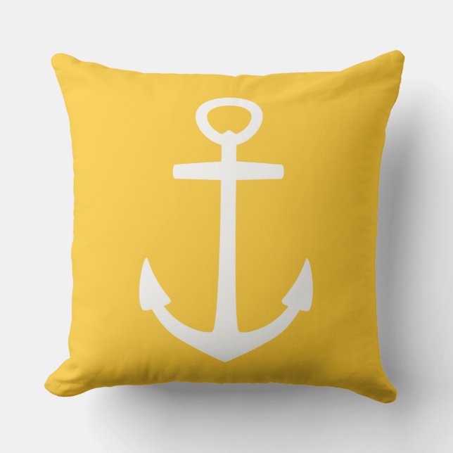Large White Anchor on Sunset Yellow Cushion (Front)