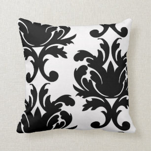 large white and black bold damask cushion