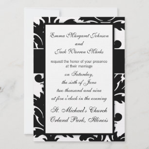 large white and black bold damask design invitation