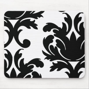 large white and black bold damask mouse mat