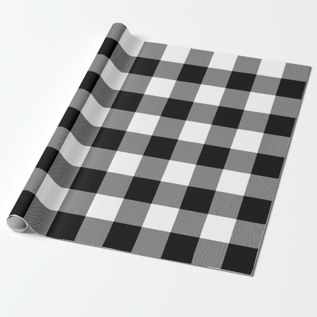 Large White and Black Buffalo Plaid Wrapping Paper (Unrolled)