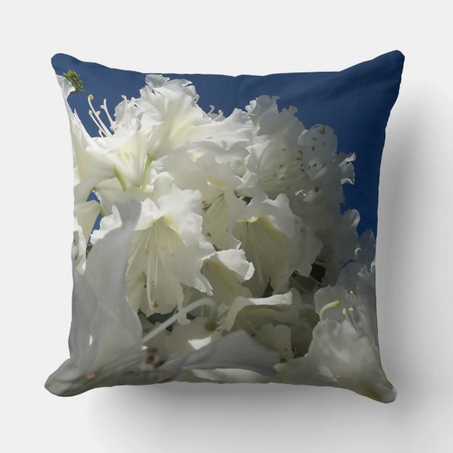 large white blossom against blue sky cushion (Front)