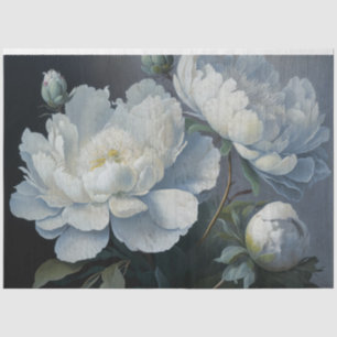 Large White, Blue & Black Peony Art, Moody Floral  Tissue Paper