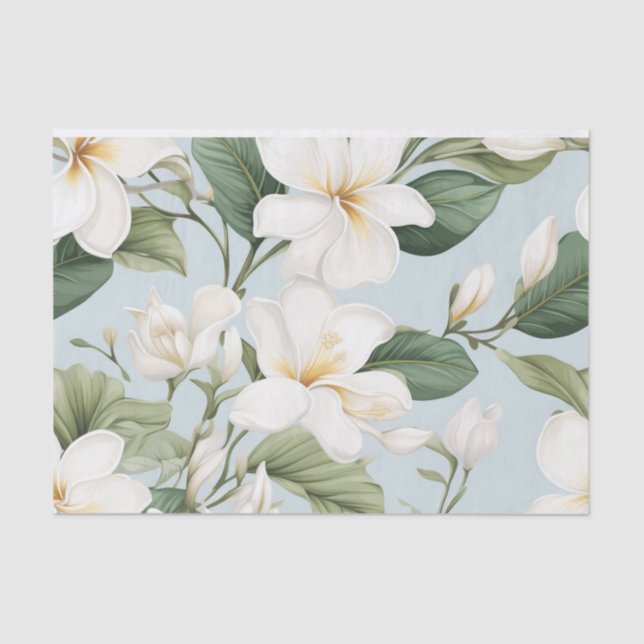 Large White Botanical Flowers with Greenery Tissue Paper (Front)