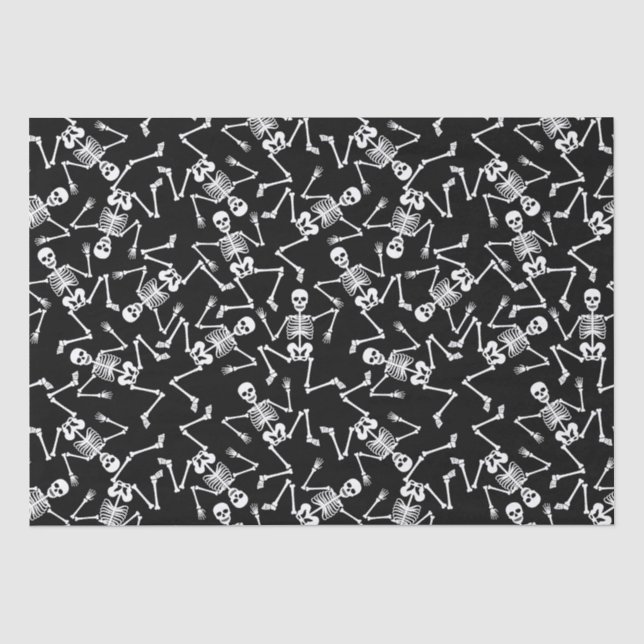 Large White Dancing Halloween Skeletons Scattered  Tissue Paper (Front)