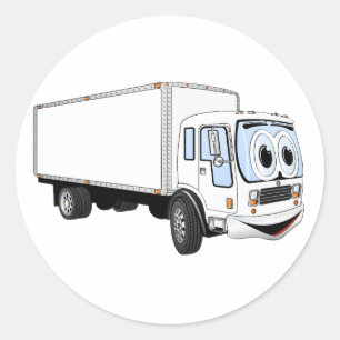 Large White Delivery Truck Cartoon Classic Round Sticker
