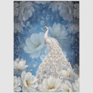 Large White Floral Peacock Decoupage Tissue Paper