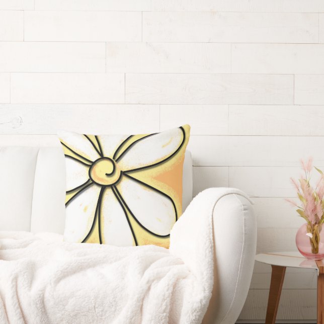 Large White Graphic Daisy Flower Cushion (Couch)