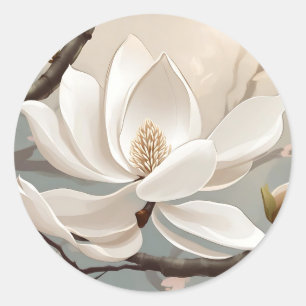 Large White Magnolia Flower Classic Round Sticker