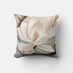 Large White Magnolia Flower Cushion