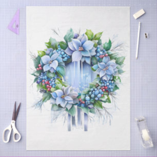 Large White Poinsettias Floral Wreath Decoupage Tissue Paper