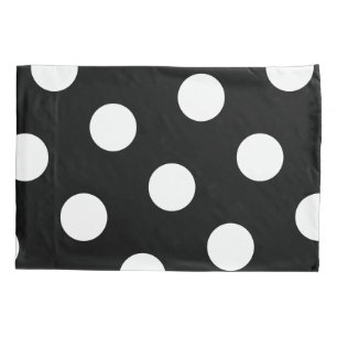 Large White Polka Dot Pattern - Custom Colour Blac Pillowcase