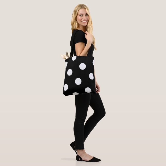 Large White Polka Dot Pattern - Custom Colour Blac Tote Bag (On Model)