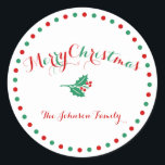 Large White Red Green Custom Christmas Stickers<br><div class="desc">Large white,  red and green custom Christmas stickers with customisable text</div>