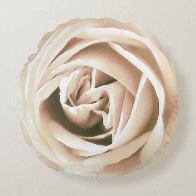 Large White Rose Print  Round Cushion (Front)