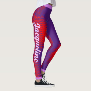 Large White Script Text on PURPLE Leggings