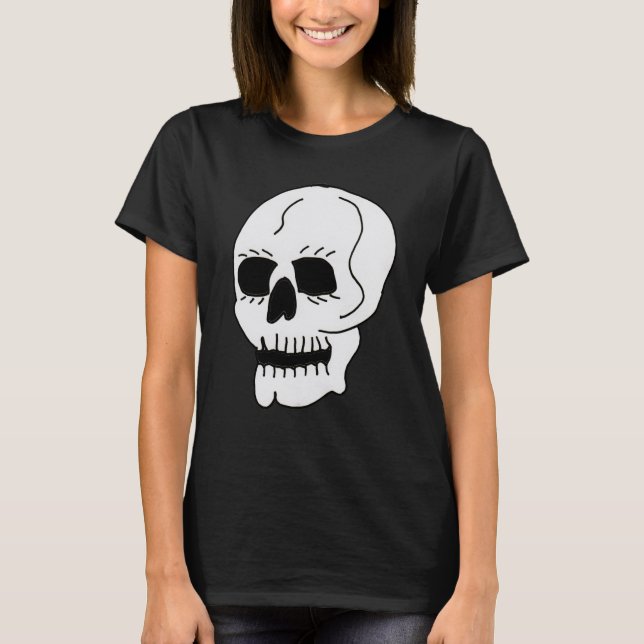 Large White Skull Black Eyes Mouth T-Shirt (Front)