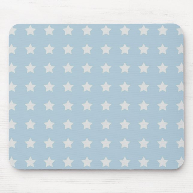 Large White Stars on Powder Blue Background Mouse Mat (Front)