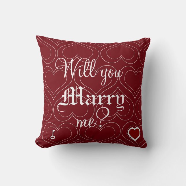 Large Will You Marry Me Pillow Heart and Key (Front)