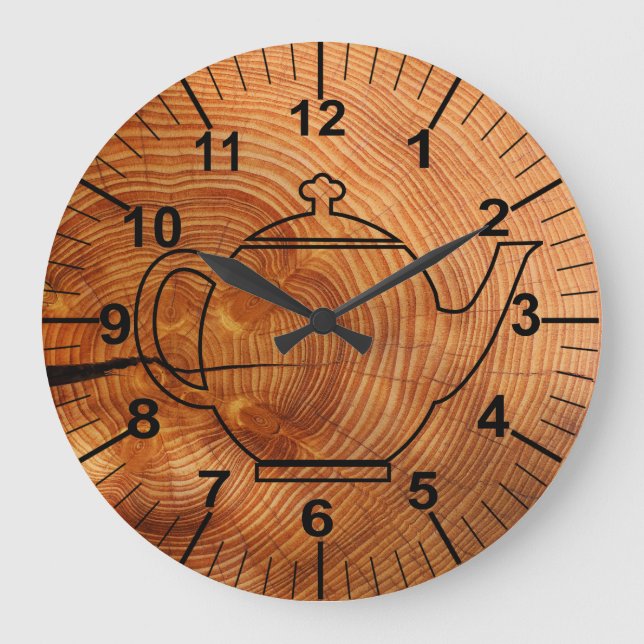 Large Wood Effect Country Kitchen Wall Clock (Front)