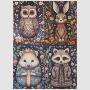 Large Woodland Forest Animals Floral Collage Tissue Paper