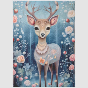 Large Woodland Forest Fawn & Florals Decoupage Tissue Paper