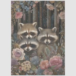 Large Woodland Forest Florals & Raccoon Decoupage  Tissue Paper