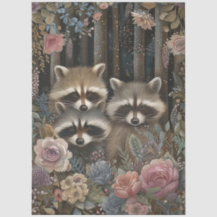 Large Woodland Forest Florals & Racoon Decoupage Tissue Paper